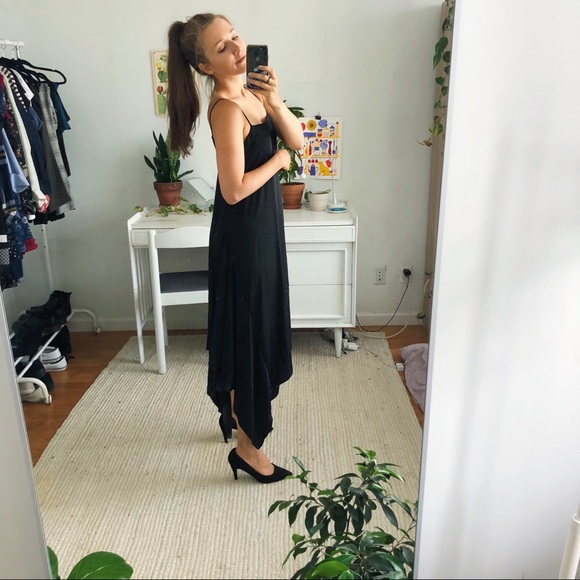 Silky Black 90s Midi Tank Dress - Picture 2 of 8